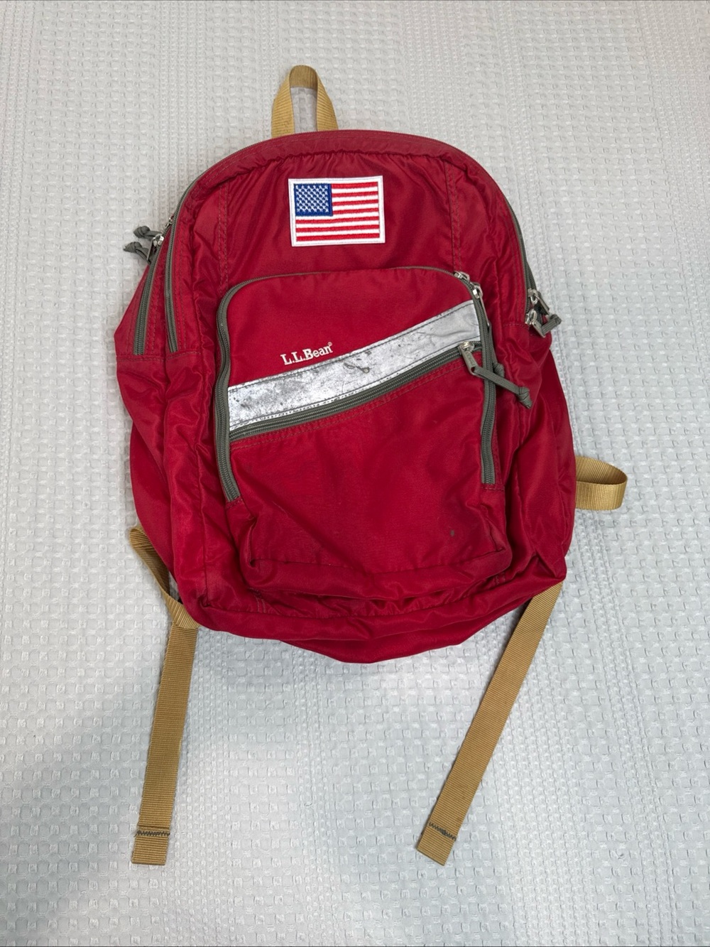 L.L. Bean Red Backpack with American Flag Patch